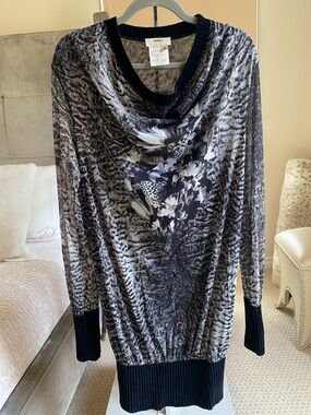 Fuzzi Black & Gray Printed Velvet Mini Dress